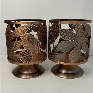 Sonoma Bronze Brown Fall Leaves and Acorn Candle Holder Set